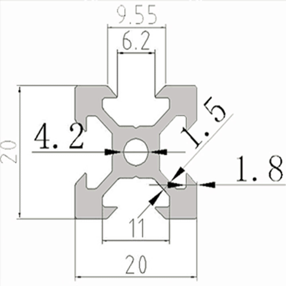 2020V V-Slot Aluminium Extrusion Profile