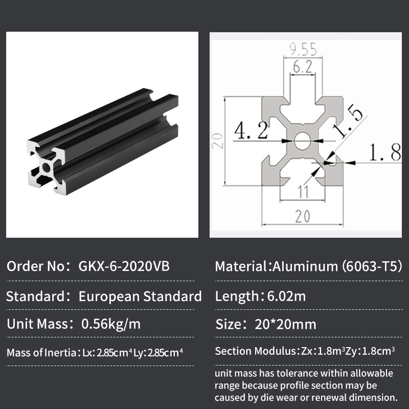2020V V-Slot Aluminium Extrusion Profile