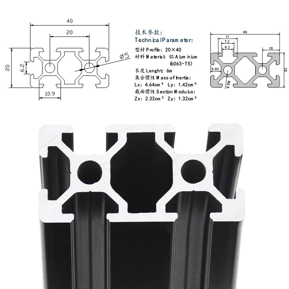 2040V V-Slot Aluminium Extrusion Profile