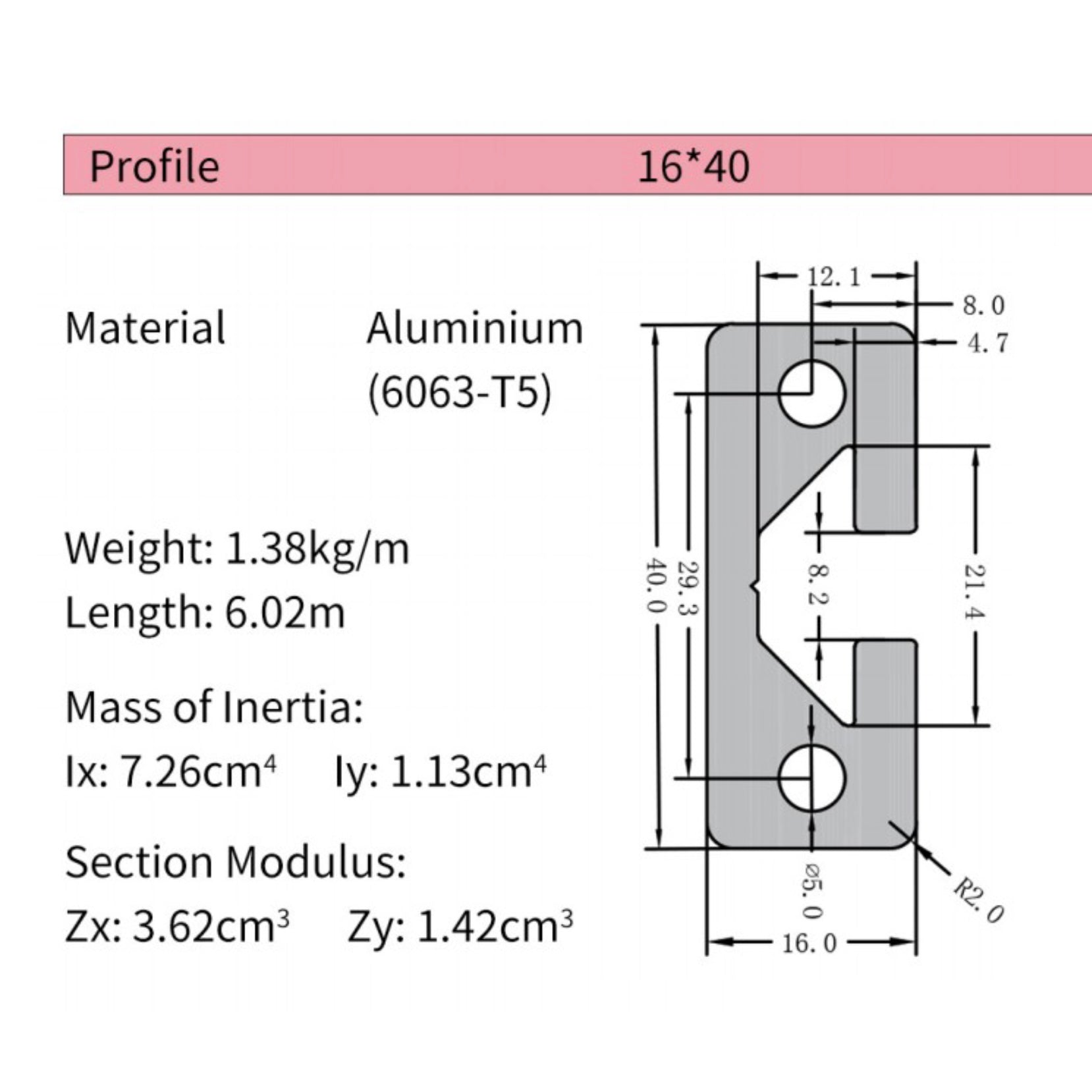 1640 T-Slot Aluminium Extrusion Profile