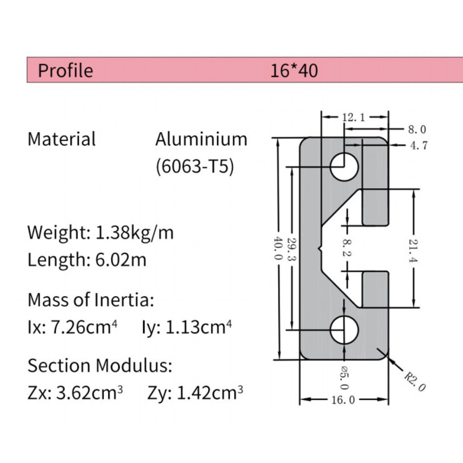 1640 T-Slot Aluminium Extrusion Profile