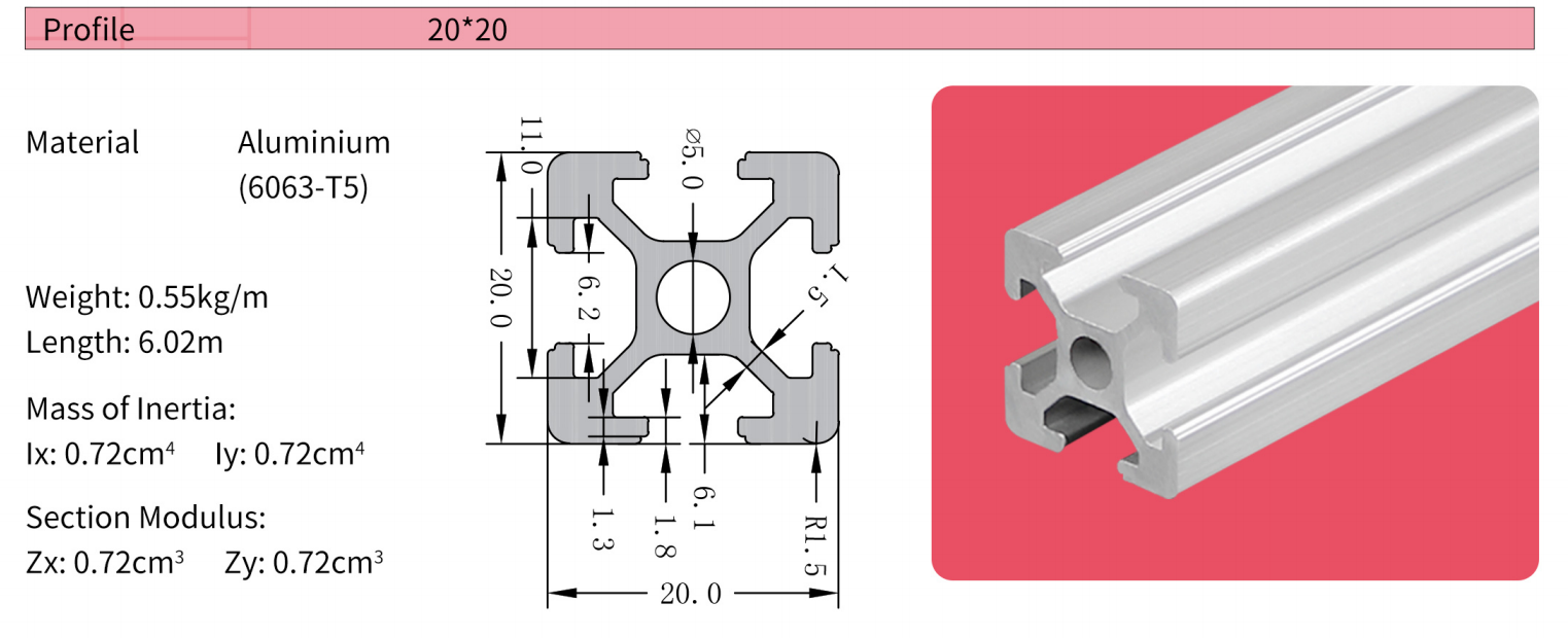 2020A T-Slot Aluminium Extrusion Profile