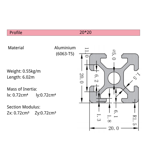 2020AB T-Slot Aluminium Extrusion Profile