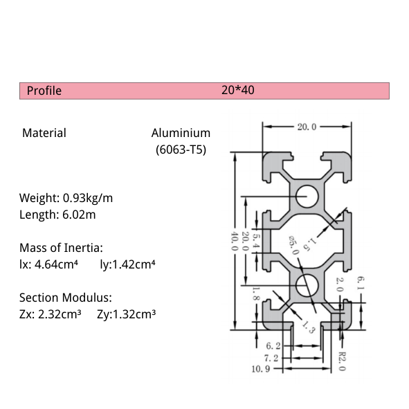 2040AB T-Slot Aluminium Extrusion Profile