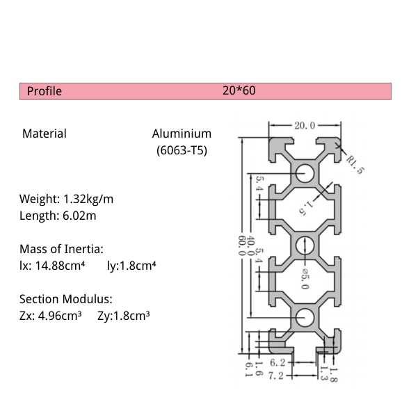 2060 T-Slot Aluminium Extrusion Profile