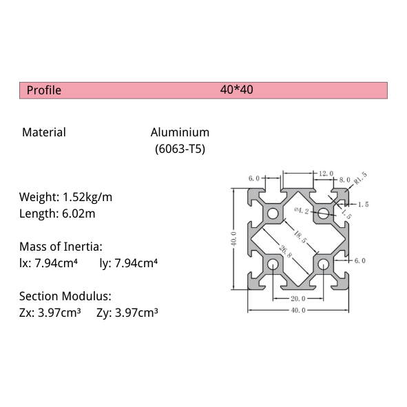 4040VB V-Slot Aluminium Extrusion Profile