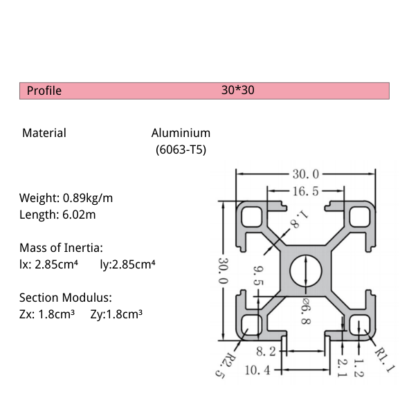 3030CB T-Slot Aluminium Extrusion Profile
