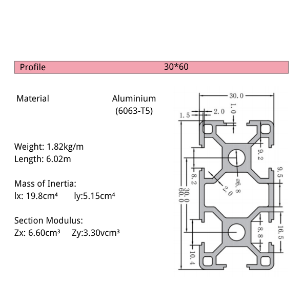3060CB T-Slot Aluminium Extrusion Profile