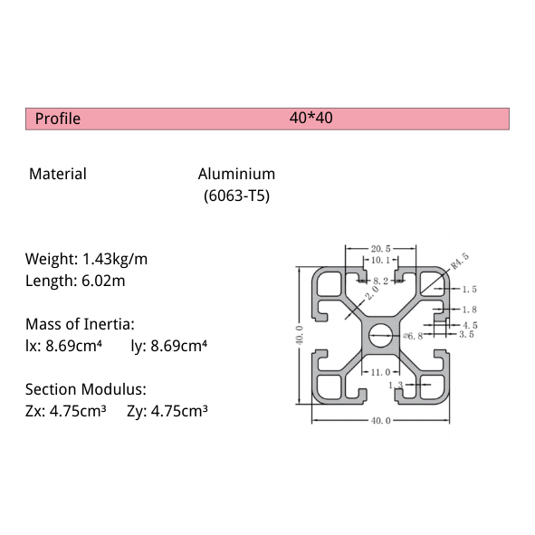 4040C T-Slot Aluminium Extrusion Profile