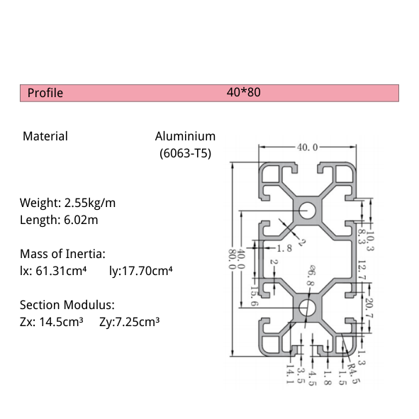 4080F T-Slot Aluminium Extrusion Profile
