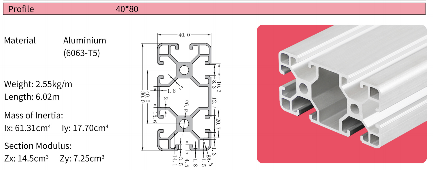 4080F T-Slot Aluminium Extrusion Profile